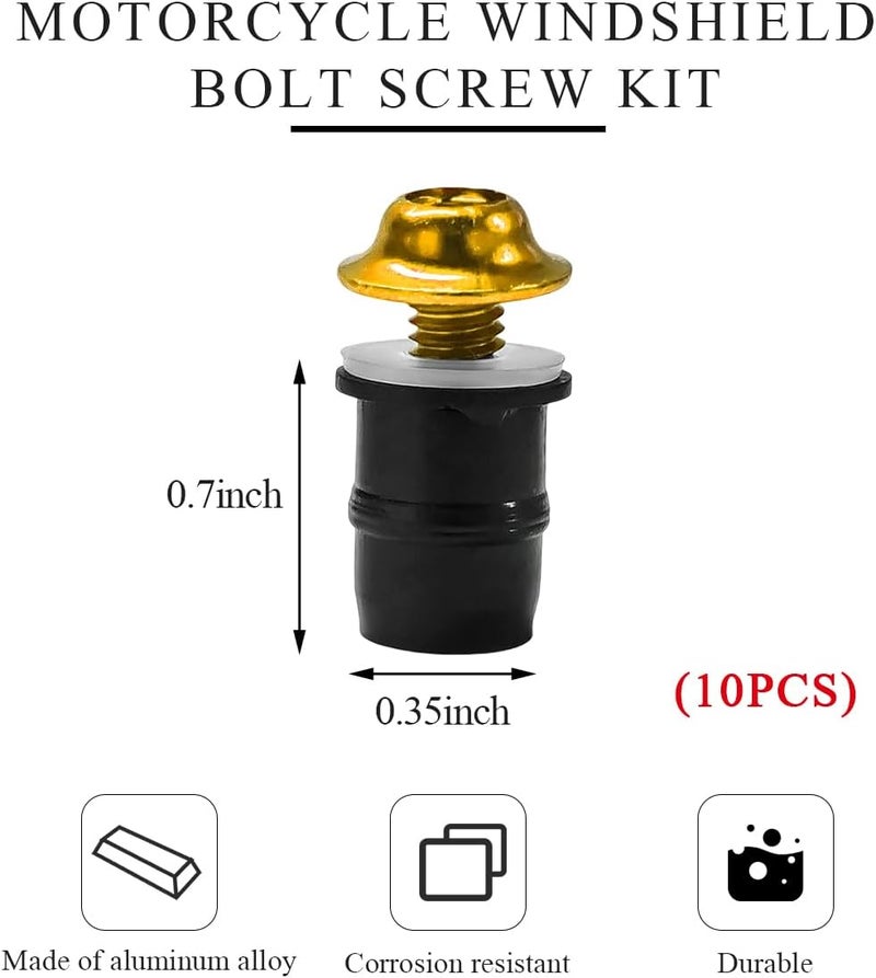 MUQIDA 10 PCS Motorcycle Windshield Bolts Screws Kit, Aluminum Alloy Motorbike Windscreen Body Fasteners, Universal Windshield Mounting Bolts with Wrench for Motorcycle Fairings (Golden) - Image 2